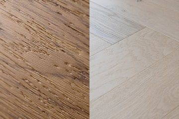 Фактура: натуральный дуб на паркете и печатные декоры ламината и SPC крупным планом